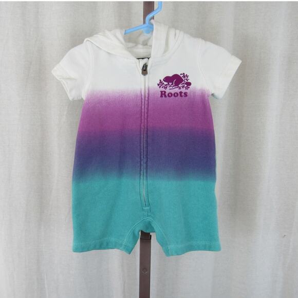 Roots 3-6m Multi Color Ombre Romper Baby with Hood Hoodie Purple Teal White - Picture 1 of 5